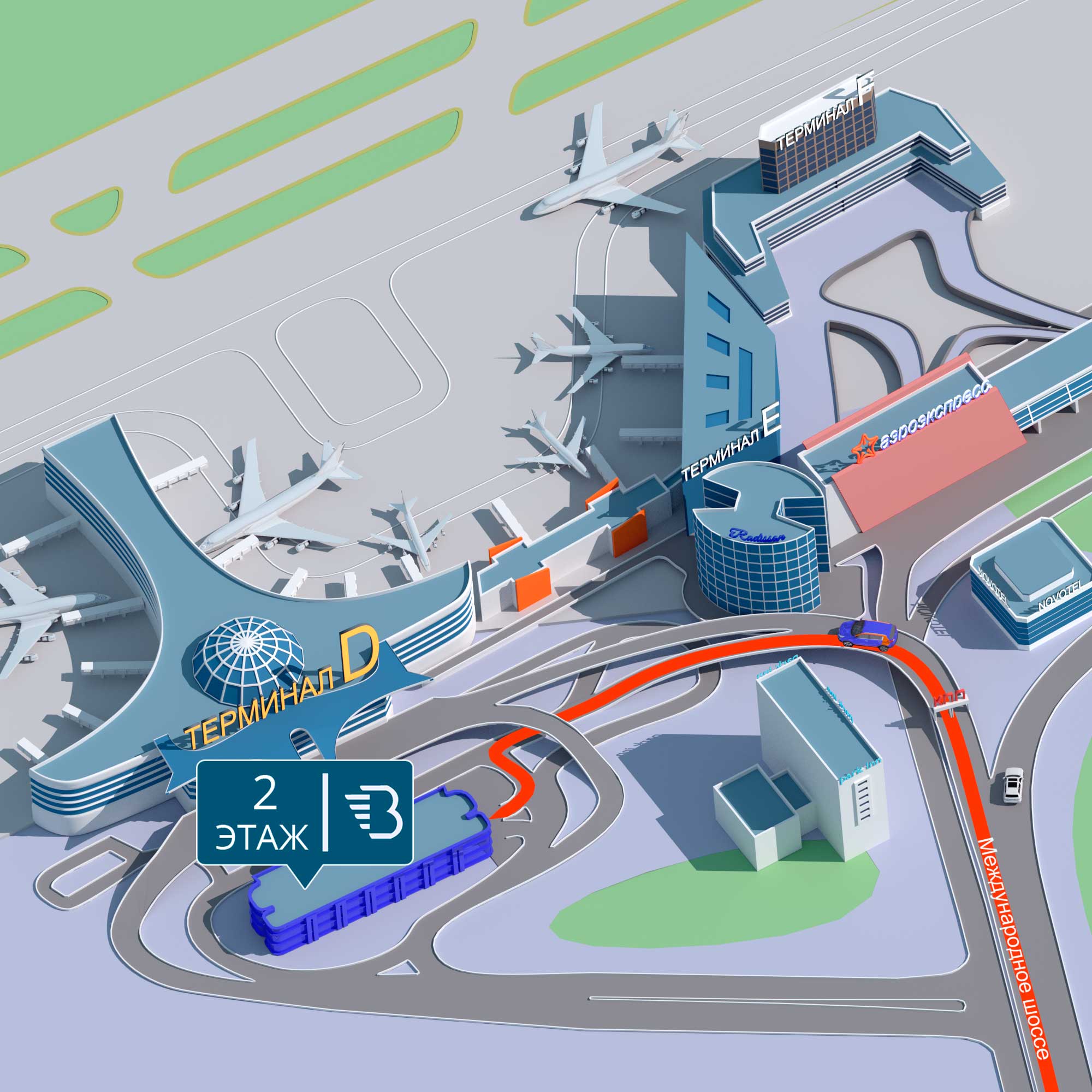 Схема парковки каршеринга Белка на парковке аэропорта Шереметьево